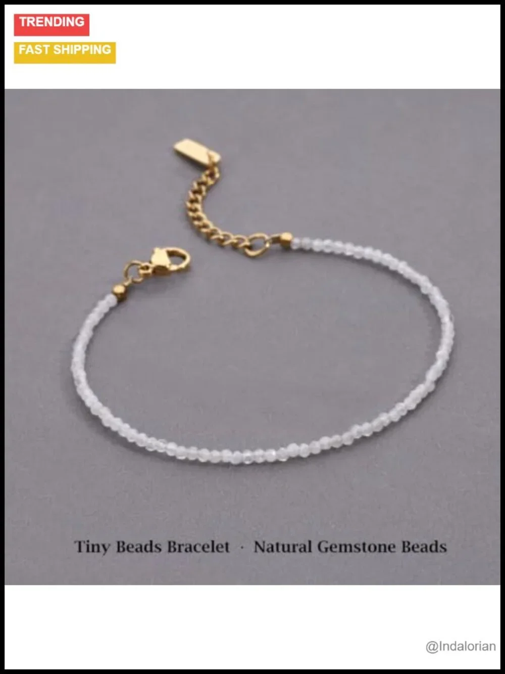 18K Gold Plated Crystal Beaded Bracelet Adjustable Dainty
